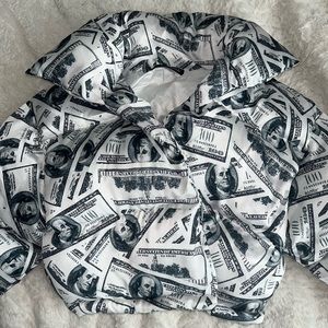 Cute & comfy money print cropped puffer jacket